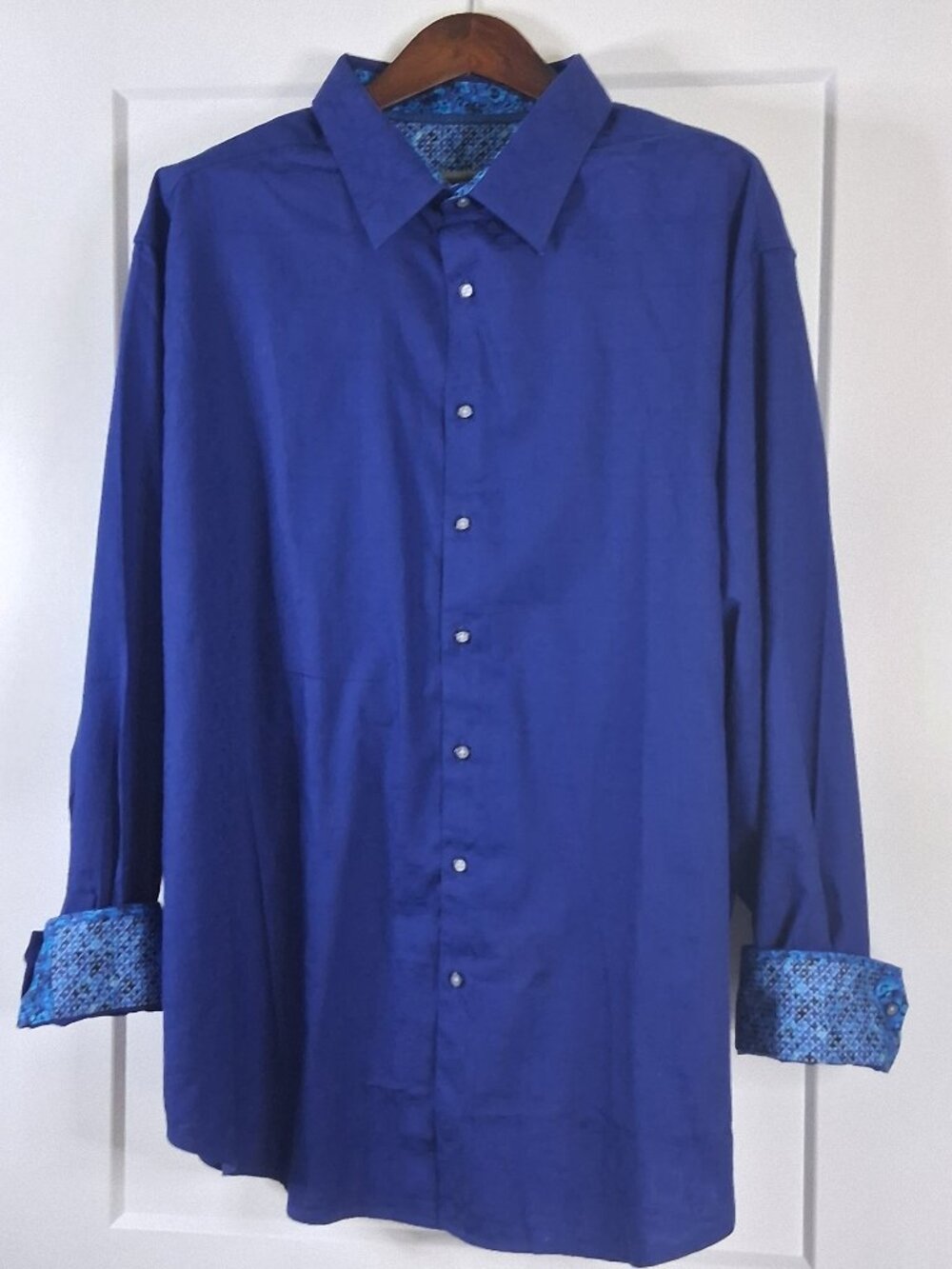 Robert Graham Classic Fit Stretch Solid Blue Flip Cuff Sport Shirt 3XL